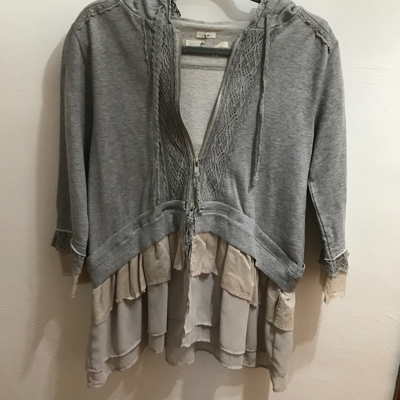 Grey Ruffle Zip-up Hoodie - Picture 2 of 6